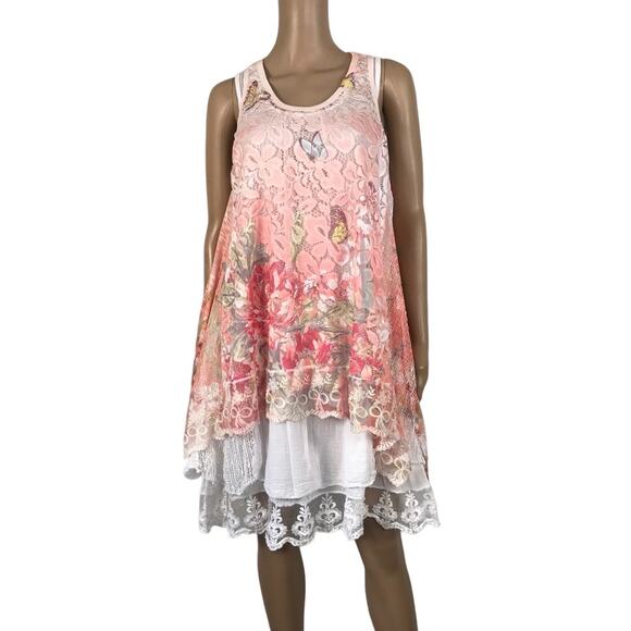 MODA LUCIDO Italian Crochet Lace Dress M Overlay Cottage Fairy Boho Preppy NWT - Picture 2 of 12